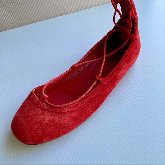 JOIE Jenessa Ballet Flats Cherry Red Suede Women Size 7.5/38 Lace Up Leather - Picture 9 of 13